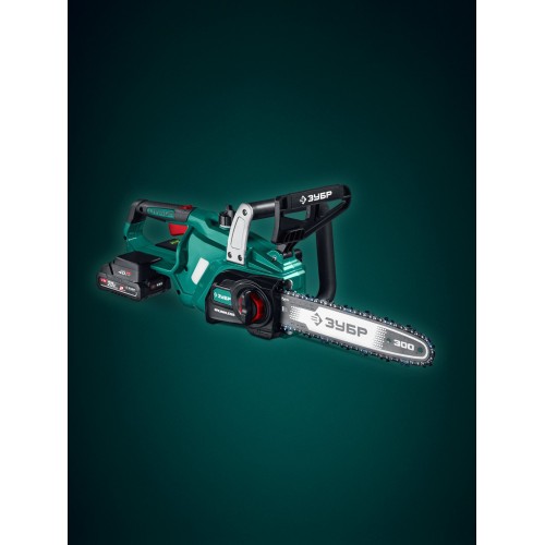 ЗУБР 40 В, (2x20В), 300 мм шина, 2 АКБ LMS (2 Ач), пила цепная аккумуляторная (ПЦБ-4030-22)