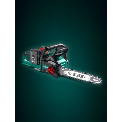 ЗУБР 40 В, (2x20В), 400 мм шина, 2 АКБ LMS (4 Ач), пила цепная аккумуляторная (ПЦБ-4040-42)