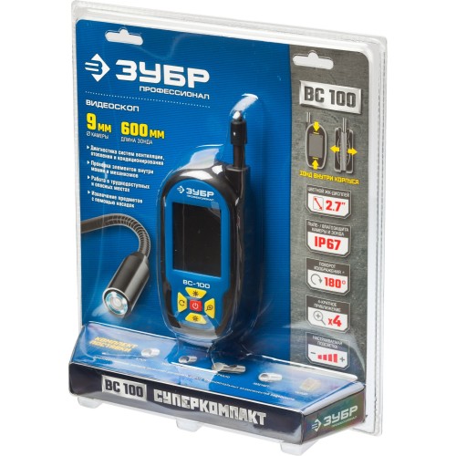 ЗУБР ВС-100, 2,7″, 9 мм, 0,6 м, видеоскоп, Профессионал (45355)