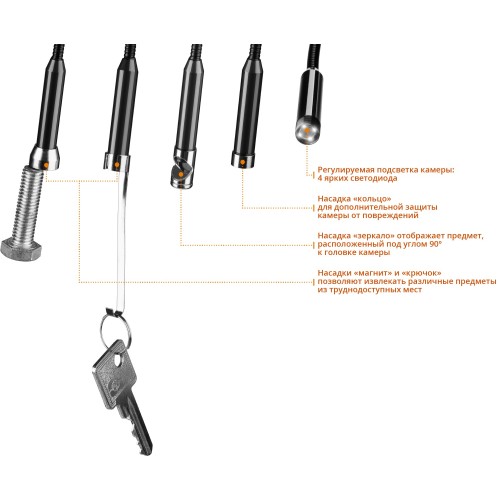 ЗУБР ВС-100, 2,7″, 9 мм, 0,6 м, видеоскоп, Профессионал (45355)