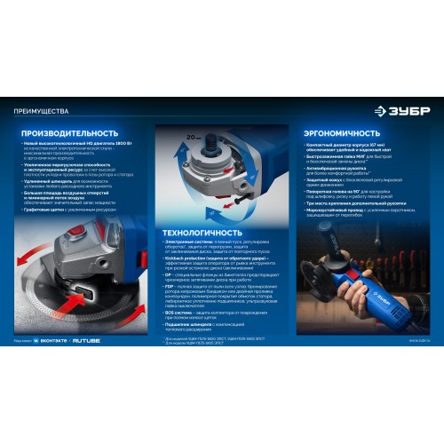 ЗУБР 1800 Вт, d125 мм, УШМ, регулировка оборотов, фланец ″МИГ″, Профессионал (УШМ-П125-1805 ЭПСТ)