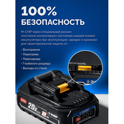 ЗУБР 20 В, 350 Н·м, 2 АКБ LMS (2 А·ч), бесщеточный ударный гайковерт, кейс, ПРОФЕССИОНАЛ (GB-350-22)