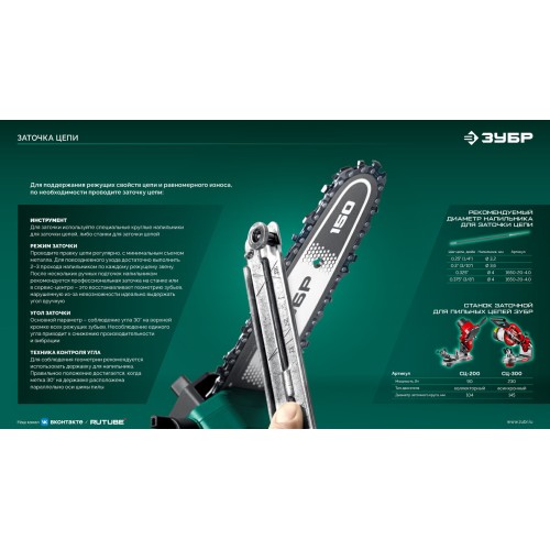 ЗУБР тип 6, 40 см, шаг 3/8″, паз 1.1 мм, 57 звеньев, шина (71206-40)