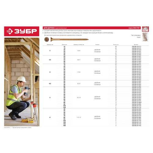 ЗУБР СУ-Ж, 120 х 6.0 мм, желтый цинк, 4 шт, универсальный саморез (300396-60-120)