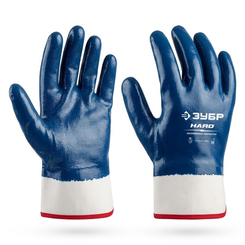 ЗУБР HARD, L (9), маслобензостойкие, износостойкие, перчатки с нитриловым покрытием, Профессионал (11270-L)