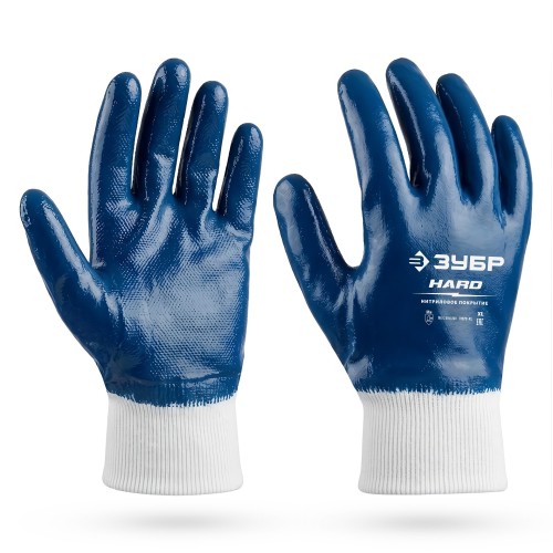 ЗУБР HARD XL (10), с манжетой, маслобензостойкие, износостойкие, перчатки с нитриловым покрытием, Профессионал (11272-XL)