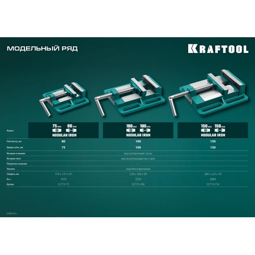 KRAFTOOL 75 мм, станочные сверлильные тиски (32715-75)