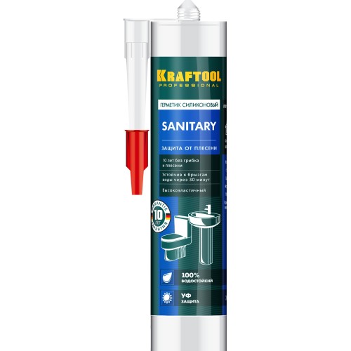 KRAFTOOL Sanitary, 300 мл, прозрачный, санитарный силиконовый герметик (41255-2)