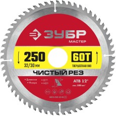 ЗУБР Чистый рез, 250 x 32/30 мм, 60Т, пильный диск по дереву (36914-250-32-60)