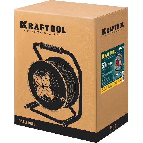 KRAFTOOL K-325, КГ, 3 х 2.5 мм2, 50 м, 4000 Вт, IP44, силовой удлинитель на стальной катушке (55086-50)