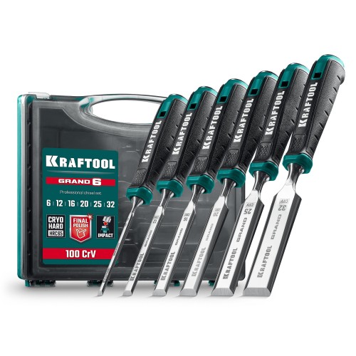 KRAFTOOL GRAND-6 набор стамесок-долот с двухкомпонентной рукояткой, 6 шт