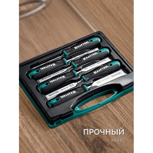 KRAFTOOL GRAND-6 набор стамесок-долот с двухкомпонентной рукояткой, 6 шт
