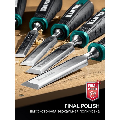 KRAFTOOL GRAND-6 набор стамесок-долот с двухкомпонентной рукояткой, 6 шт