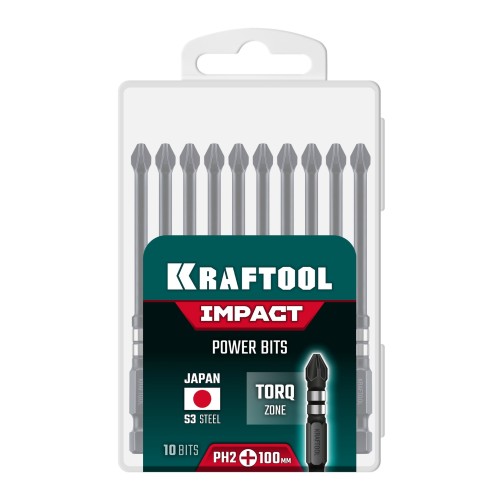 KRAFTOOL Impact PH 2, 100 мм, 10 шт, ударные биты (26191-2-100-S10)