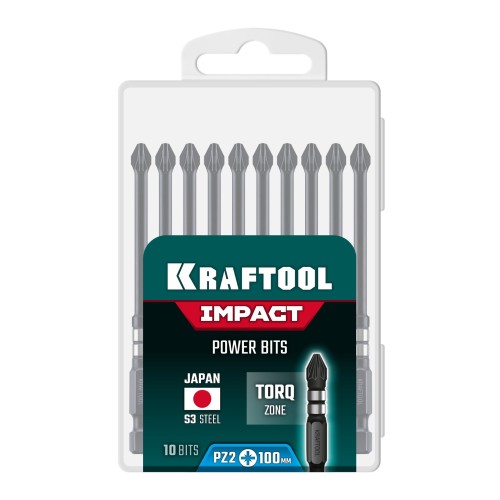 KRAFTOOL Impact PZ 2, 100 мм, 10 шт, ударные биты (26193-2-100-S10)