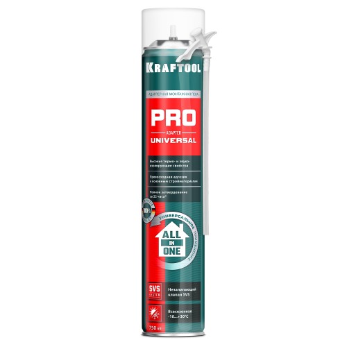 KRAFTOOL ADAPTER PRO, 750 мл, адаптерная, всесезонная, SVS, не залипающий клапан, выход до 45 л, монтажная пена (41173)