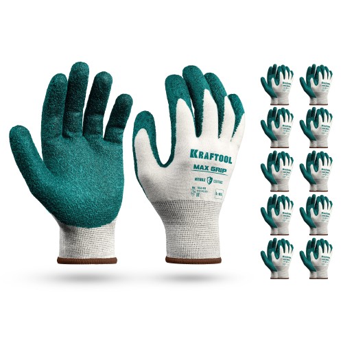 KRAFTOOL MaxGrip, L-XL, х/б перчатки с текстурированным нитриловым обливом, 15 класс, 10 пар (11243-K10)