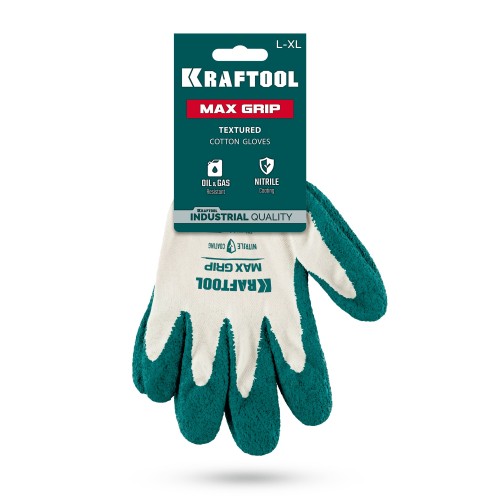 KRAFTOOL MaxGrip, L-XL, х/б перчатки с текстурированным нитриловым обливом, 15 класс (11243-XL)