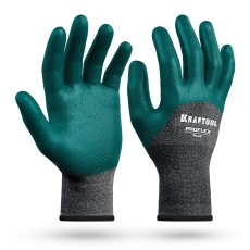 KRAFTOOL ProFlex Plus, XL (10), облив 3/4, эластичные перчатки, вспененное нитриловое покрытие, 15 класс (11241-XL)