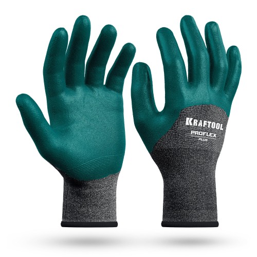 KRAFTOOL ProFlex Plus, XL (10), облив 3/4, эластичные перчатки, вспененное нитриловое покрытие, 15 класс (11241-XL)
