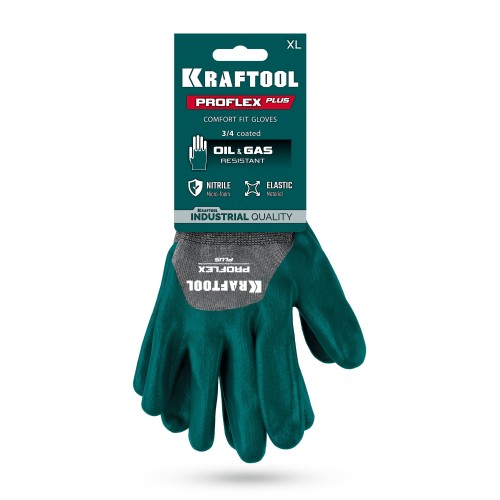 KRAFTOOL ProFlex Plus, XL (10), облив 3/4, эластичные перчатки, вспененное нитриловое покрытие, 15 класс (11241-XL)
